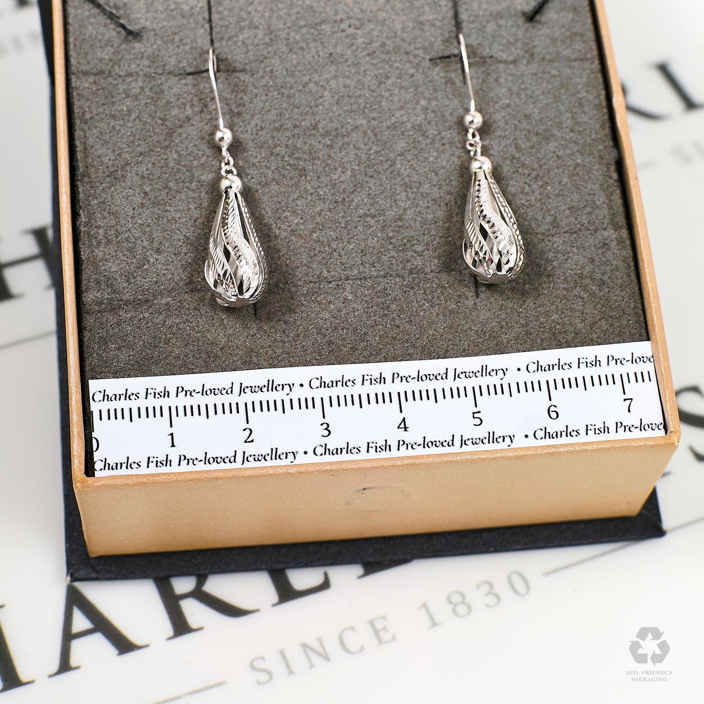 Pre-Owned 9ct White Gold Bomber Drop Earrings