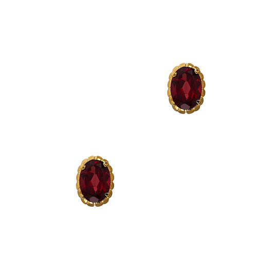 Pre-Owned 9ct Gold Oval Garnet Stud Earrings