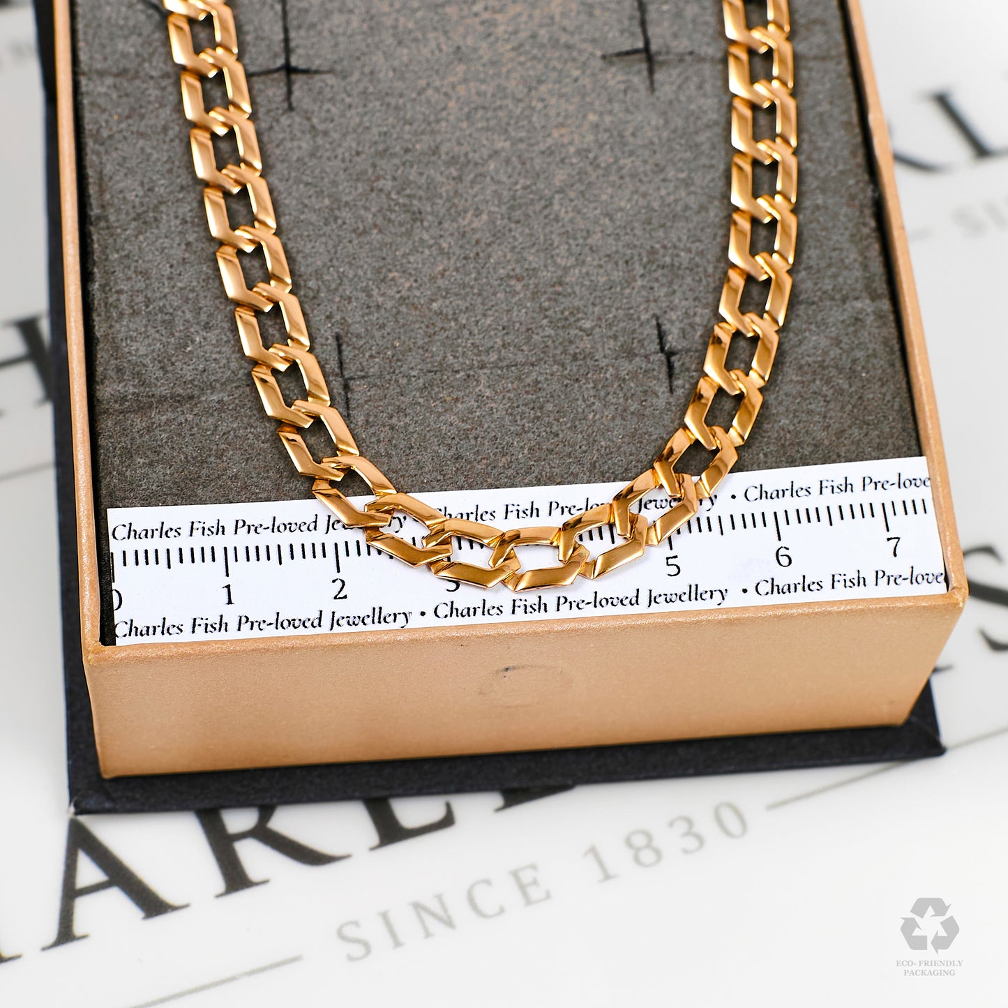 Pre-Owned 9ct Gold Hexagon Shaped Link Necklace 18 Inch