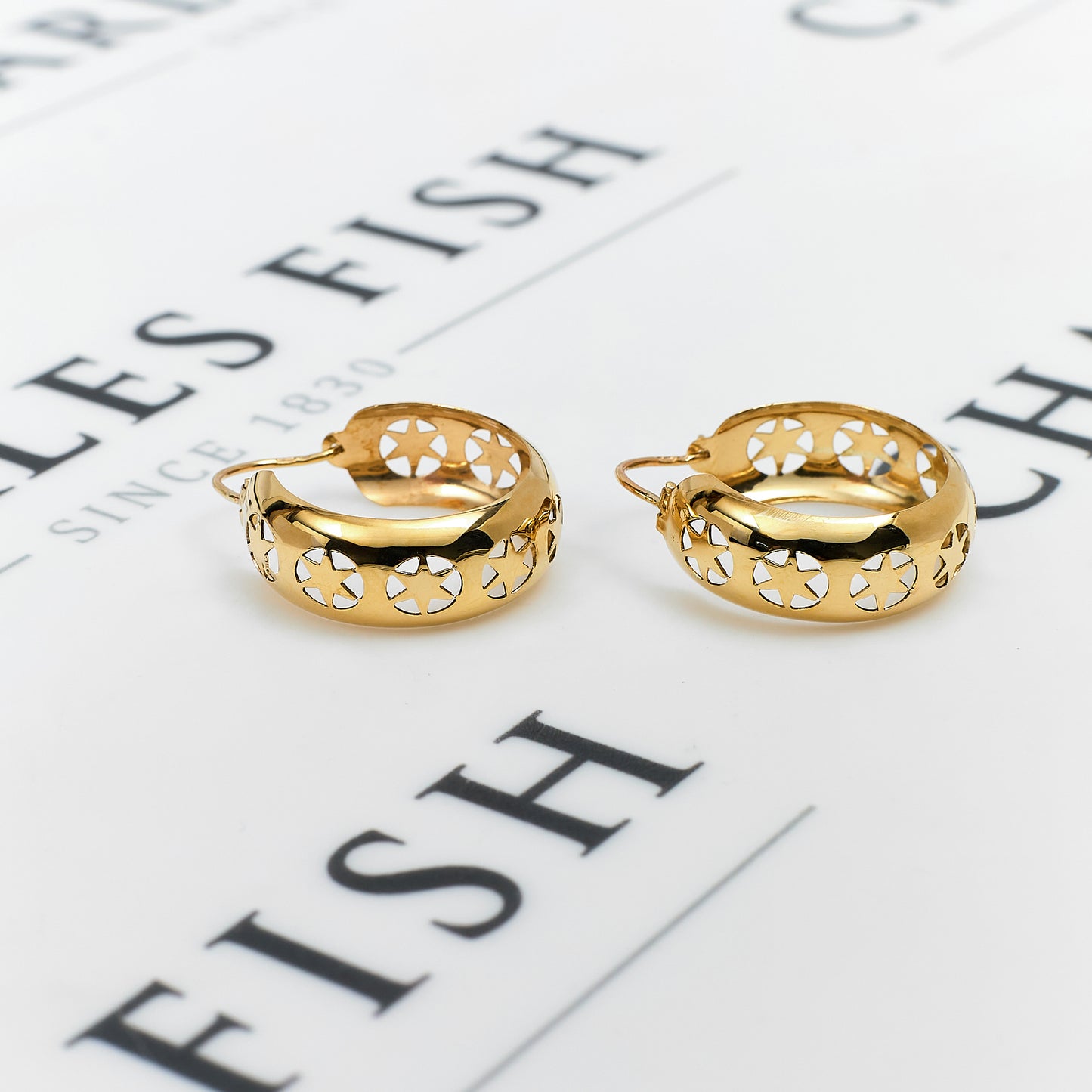 Pre-Owned 9ct Gold Star Pattern Creole Hoop Earrings