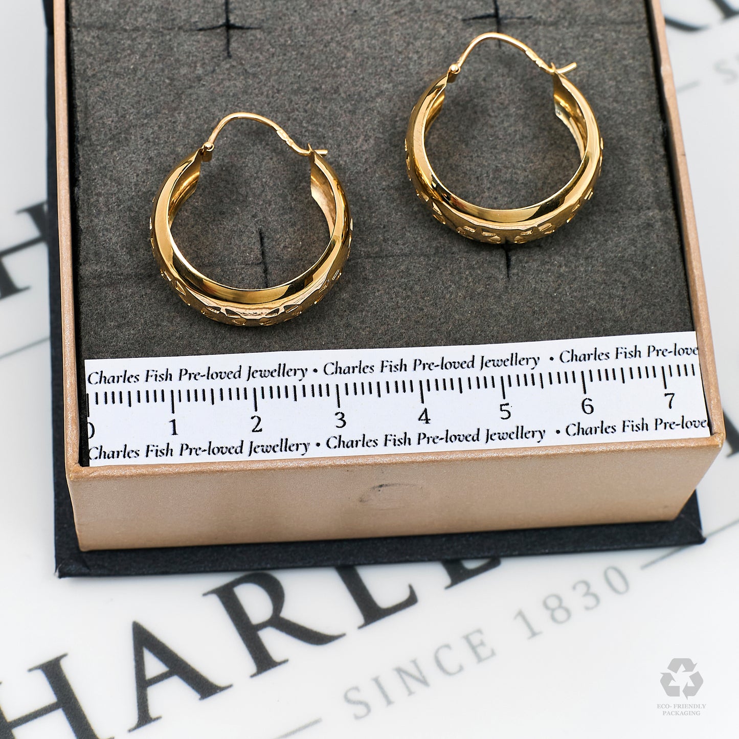 Pre-Owned 9ct Gold Star Pattern Creole Hoop Earrings