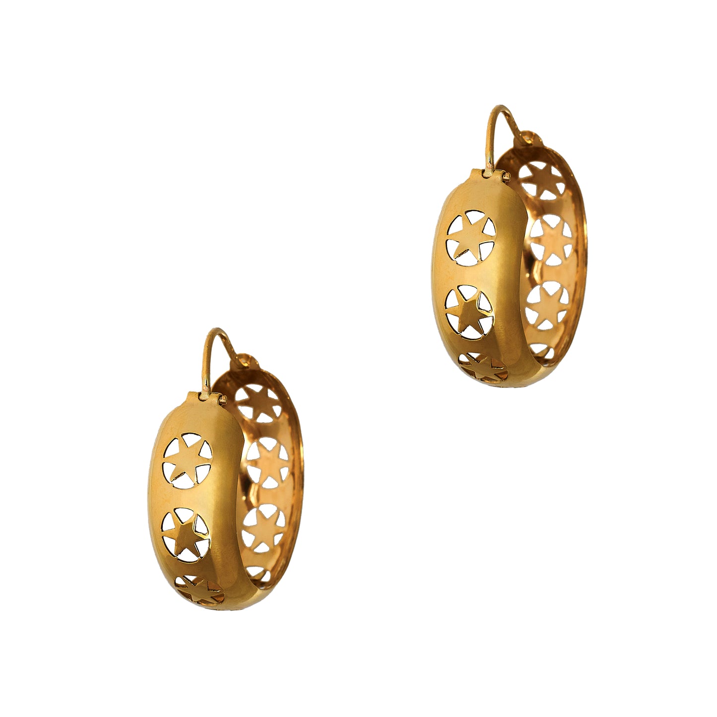 Pre-Owned 9ct Gold Star Pattern Creole Hoop Earrings