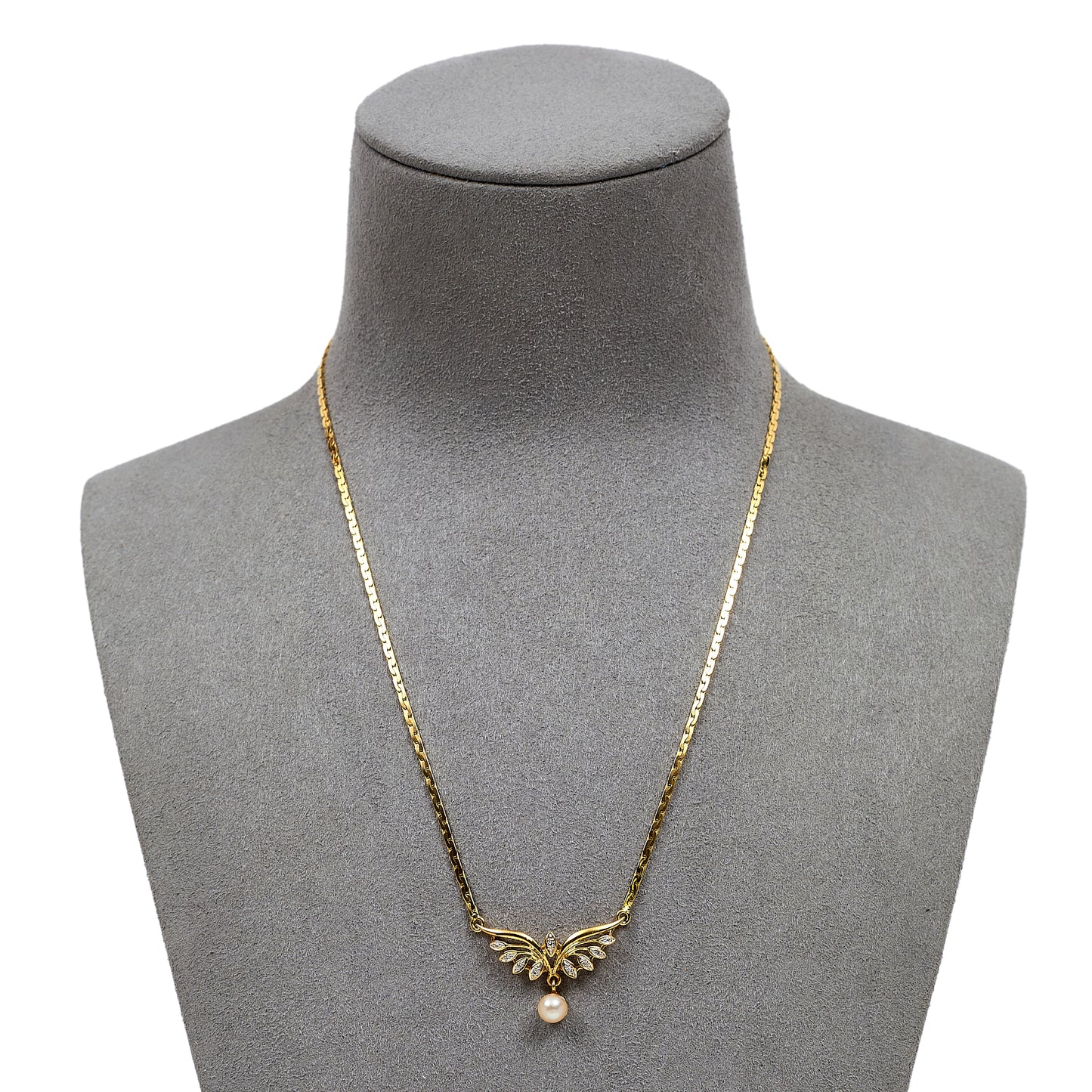 Pre-Owned 18ct Gold Cultured Pearl & Diamond Dress Necklace