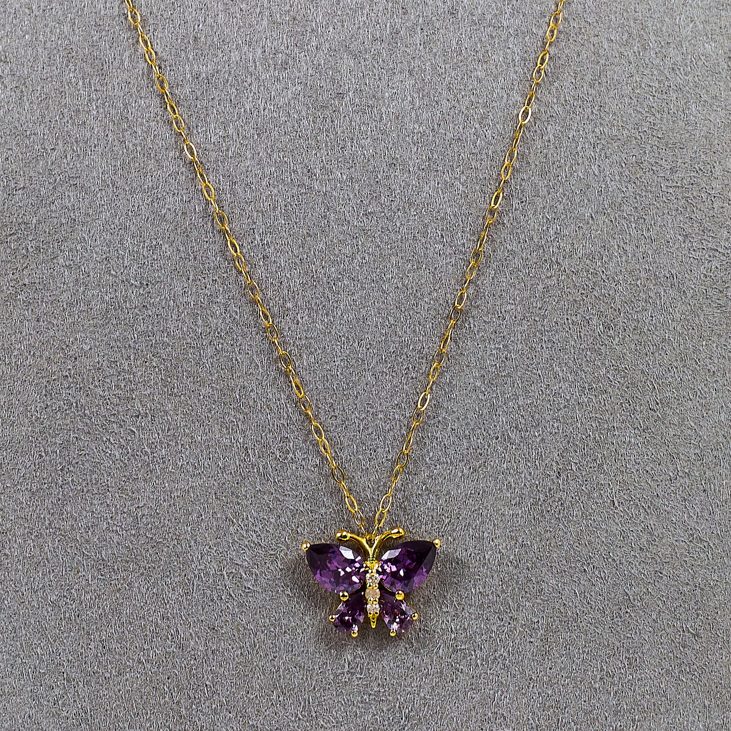 Pre-Owned 18ct Gold Multicolour CZ Butterfly Pendant & Chain