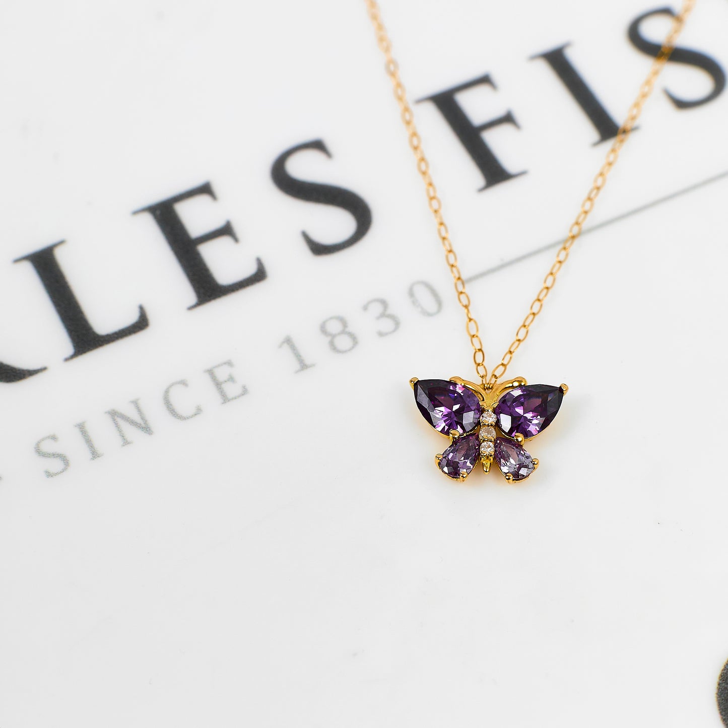 Pre-Owned 18ct Gold Multicolour CZ Butterfly Pendant & Chain