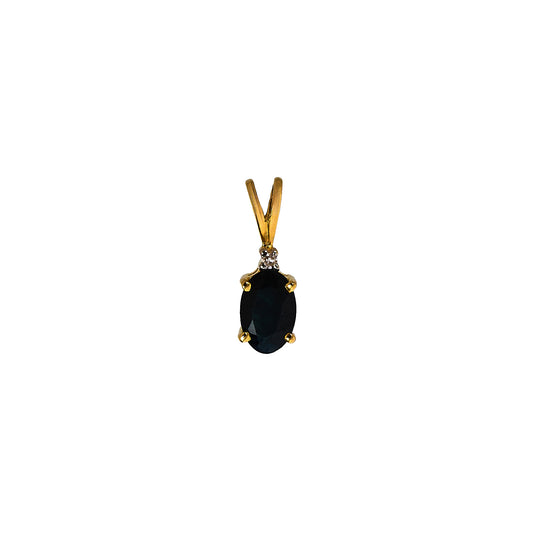 Pre-Owned 18ct Gold Oval Sapphire & Diamond Pendant Petite