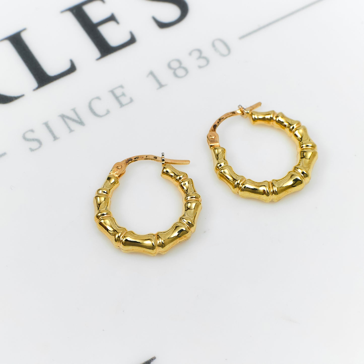 Pre-Owned 9ct Gold Bamboo Creole Hoop Earrings