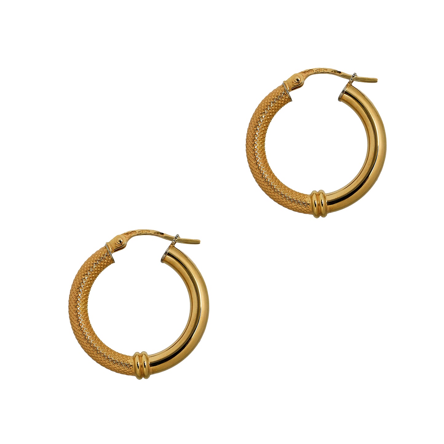 Pre-Owned 9ct Gold Half Polish Half Guilloche Hoop Earrings