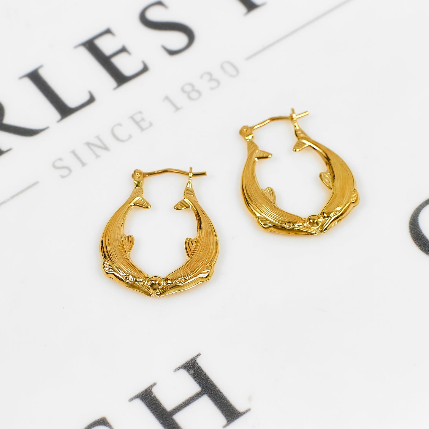 Pre-Owned 9ct Gold Dolphin Creole Hoop Earrings