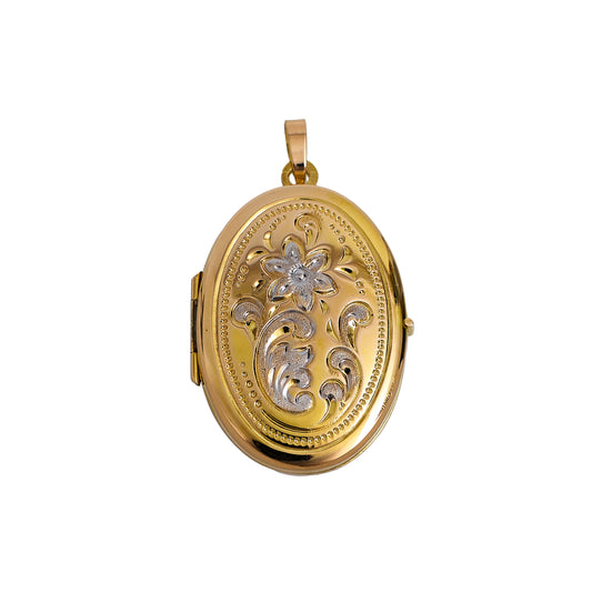 Pre-Owned 9ct Gold Oval White Flower Design Locket Pendant