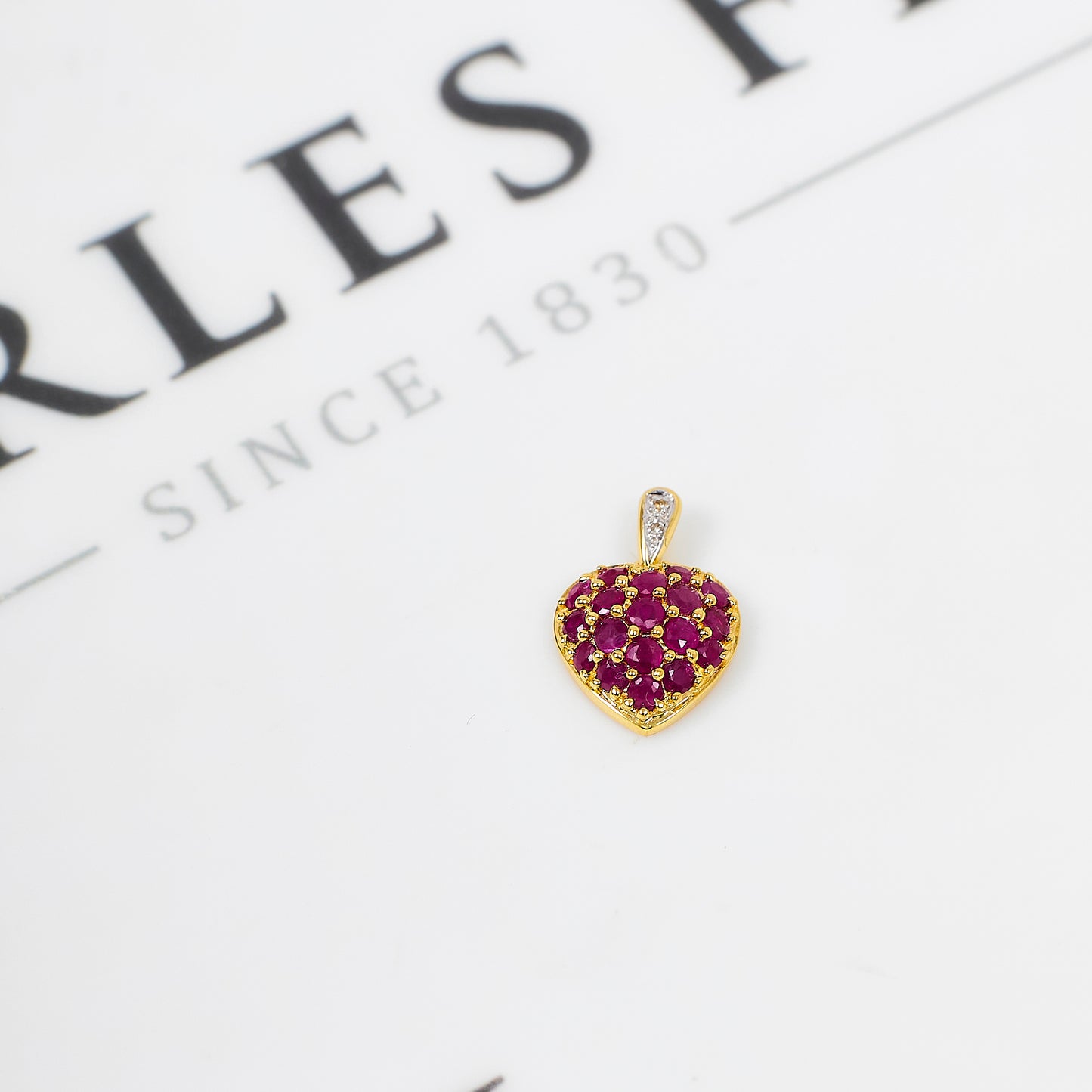 Pre-Owned 9ct Gold Ruby & Diamond Heart Pendant