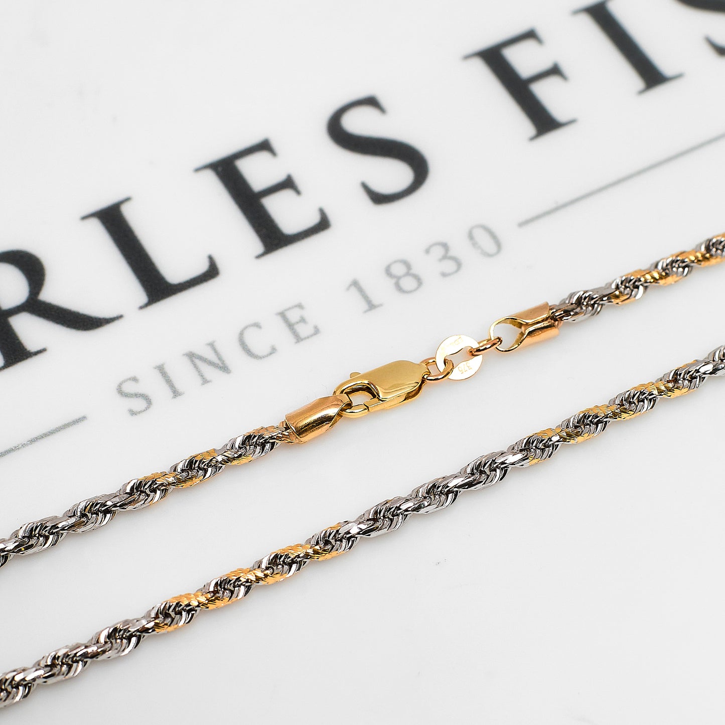 Pre-Owned 9ct Gold 2 Tone Rope Chain Necklace 20 Inch