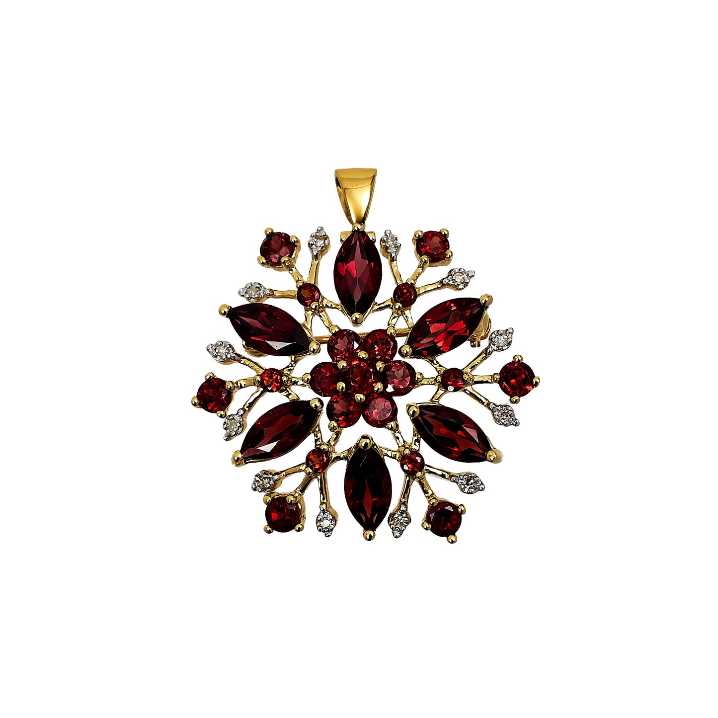 Pre-Owned 9ct Gold Garnet & Diamond Cluster Brooch