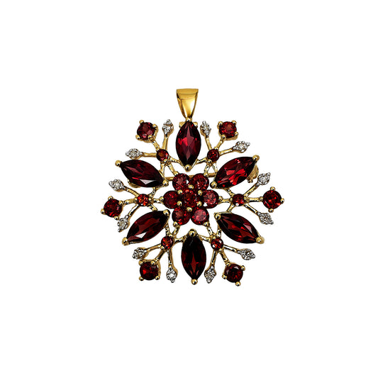 Pre-Owned 9ct Gold Garnet & Diamond Cluster Brooch