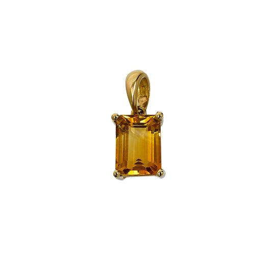 Pre-Owned 9ct Gold Rectangular Citrine Pendant Petite