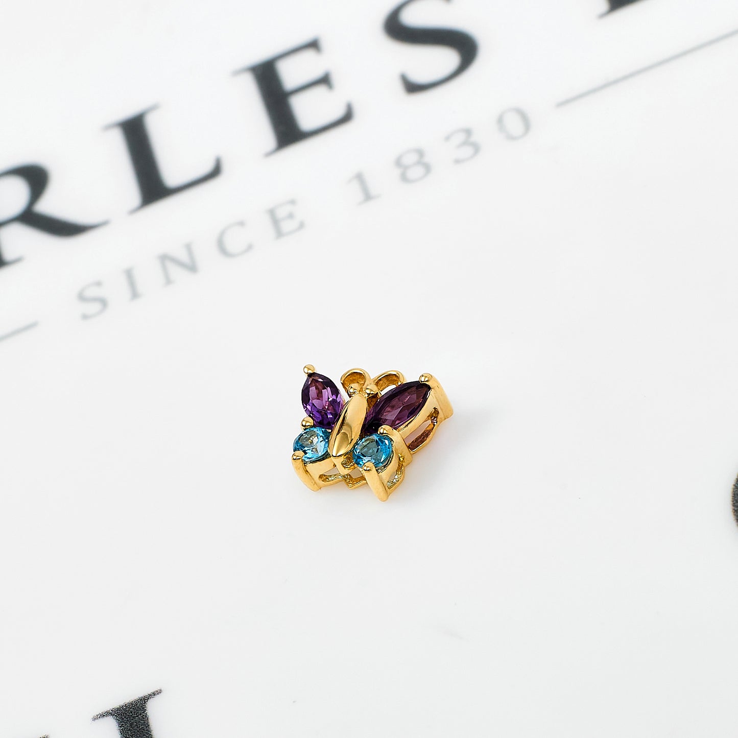 Pre-Owned 9ct Gold Amethyst & Topaz Butterfly Pendant