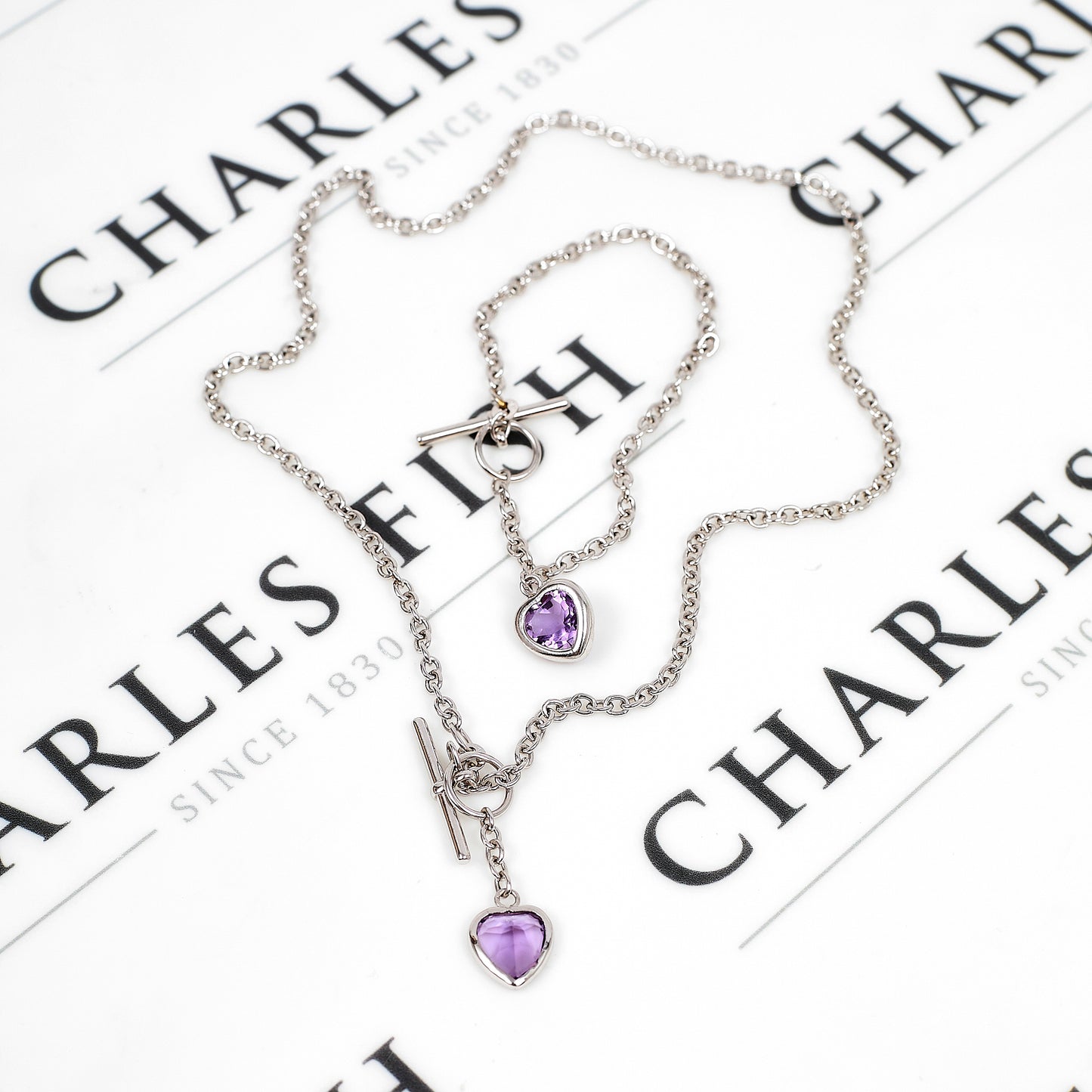 Pre-Owned 9ct White Gold Amethyst Heart Jewellery SET