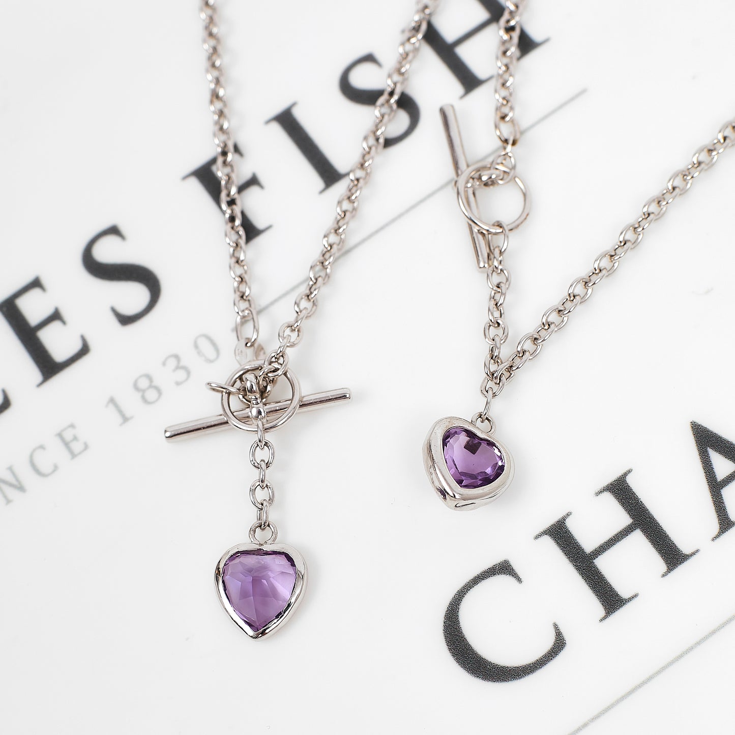 Pre-Owned 9ct White Gold Amethyst Heart Jewellery SET