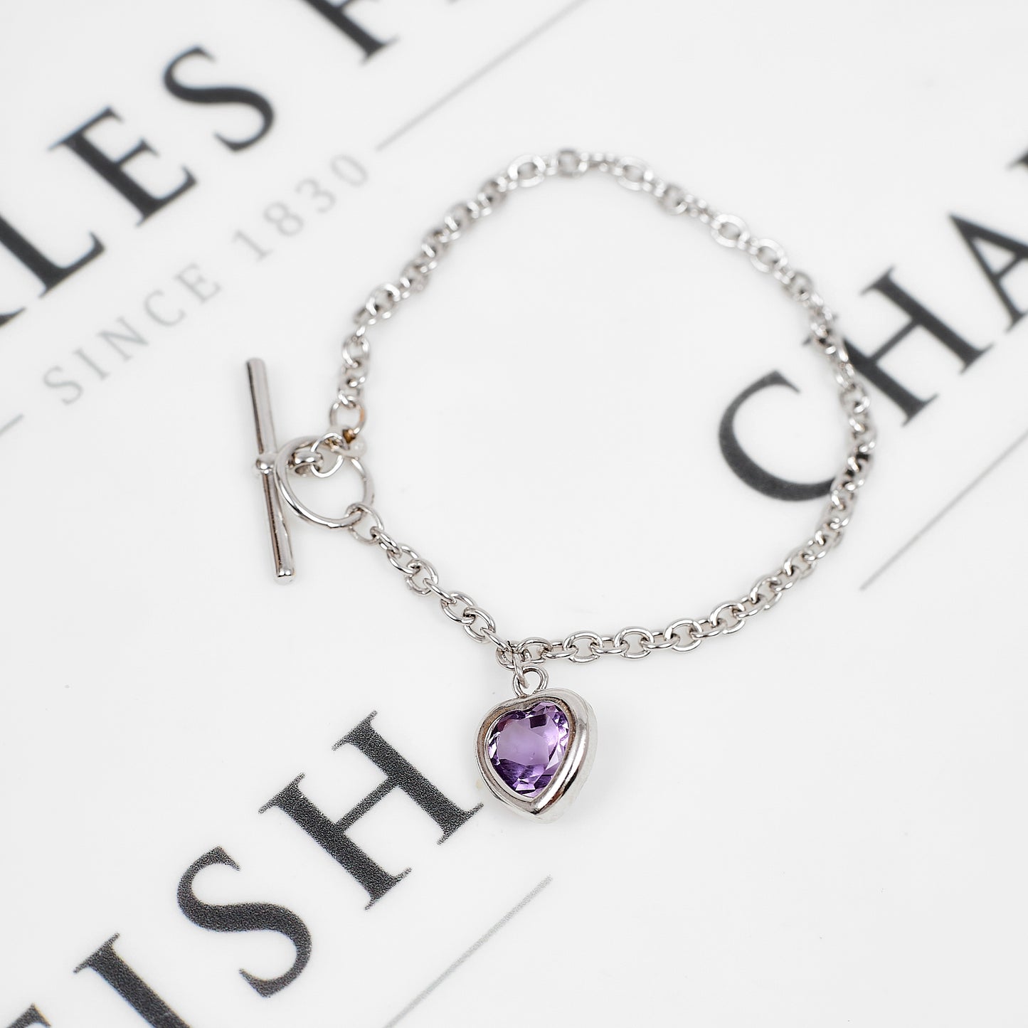 Pre-Owned 9ct White Gold Amethyst Heart Jewellery SET