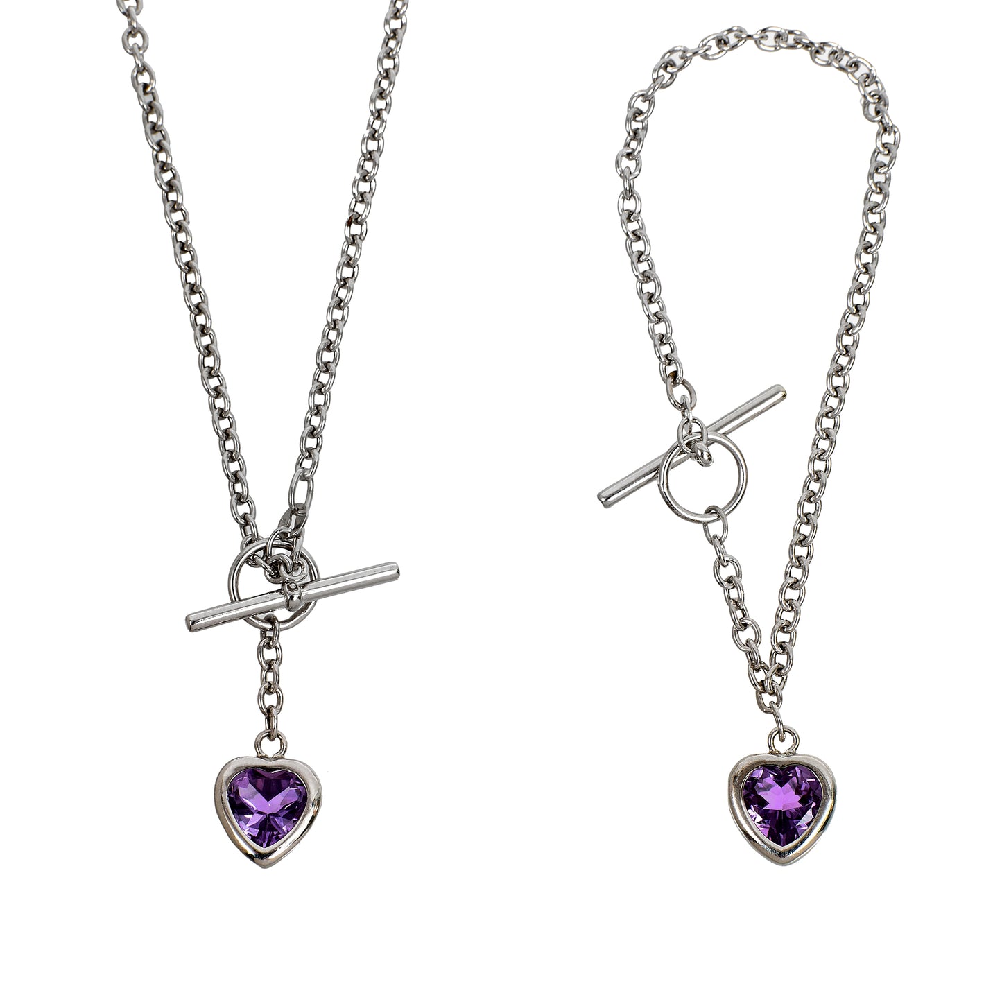 Pre-Owned 9ct White Gold Amethyst Heart Jewellery SET