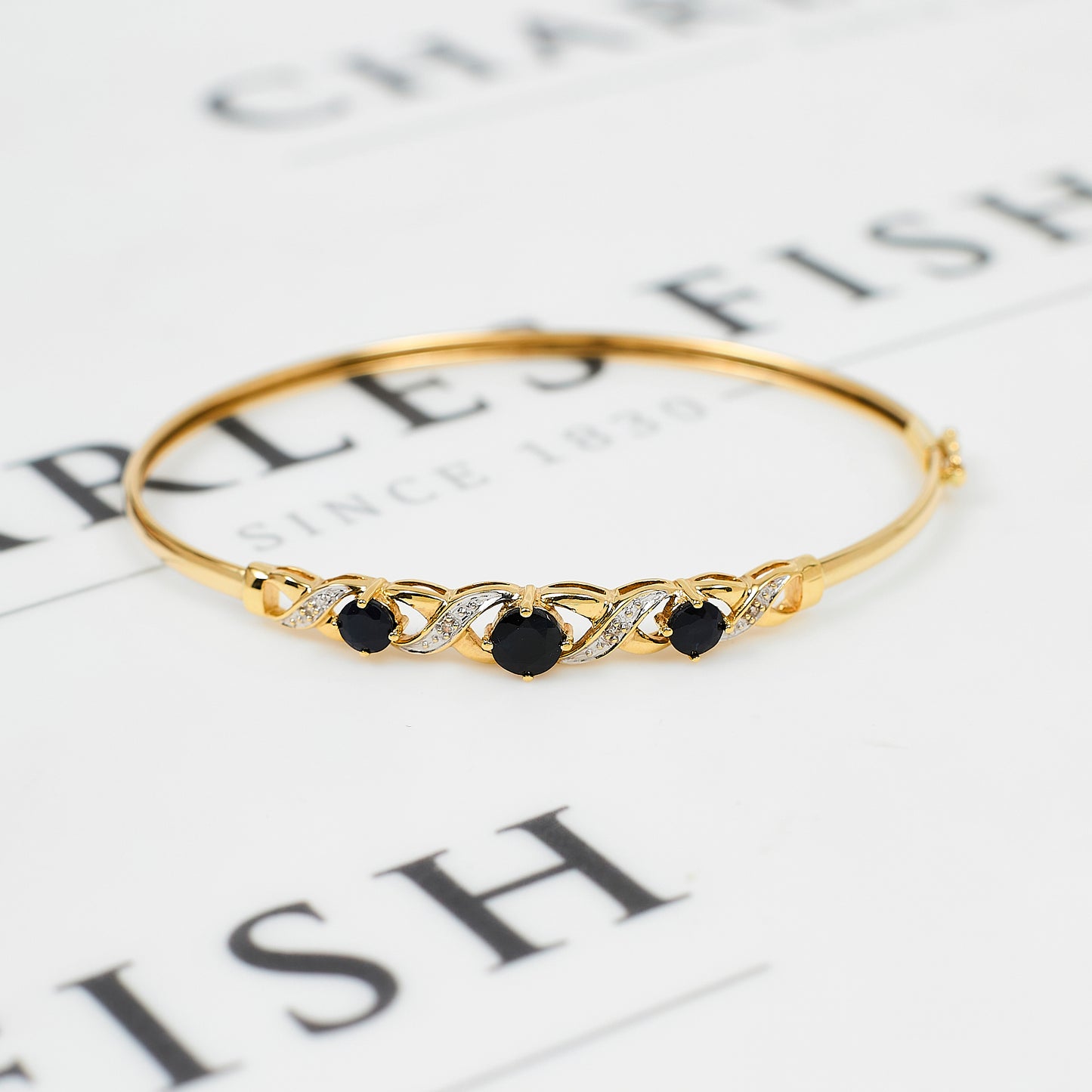 Pre-Owned 9ct Gold Sapphire & Diamond Bangle