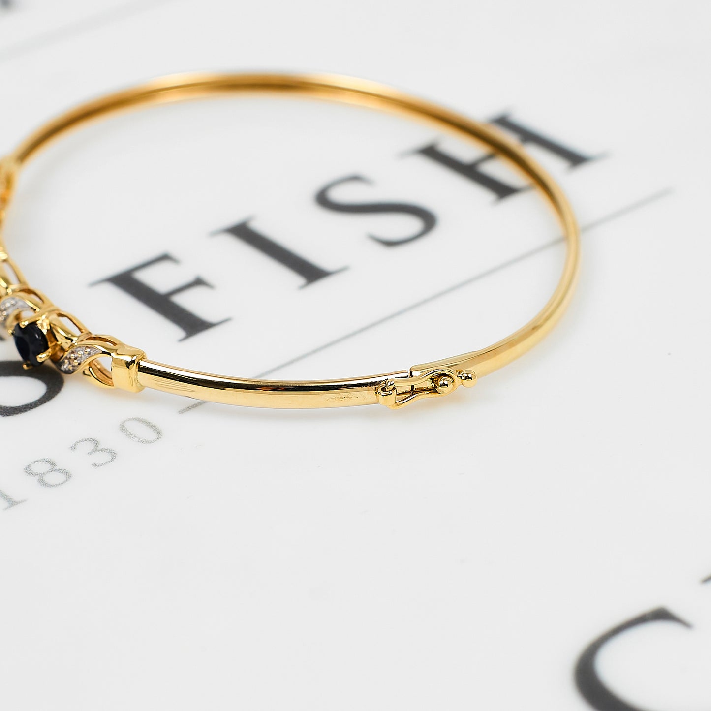 Pre-Owned 9ct Gold Sapphire & Diamond Bangle