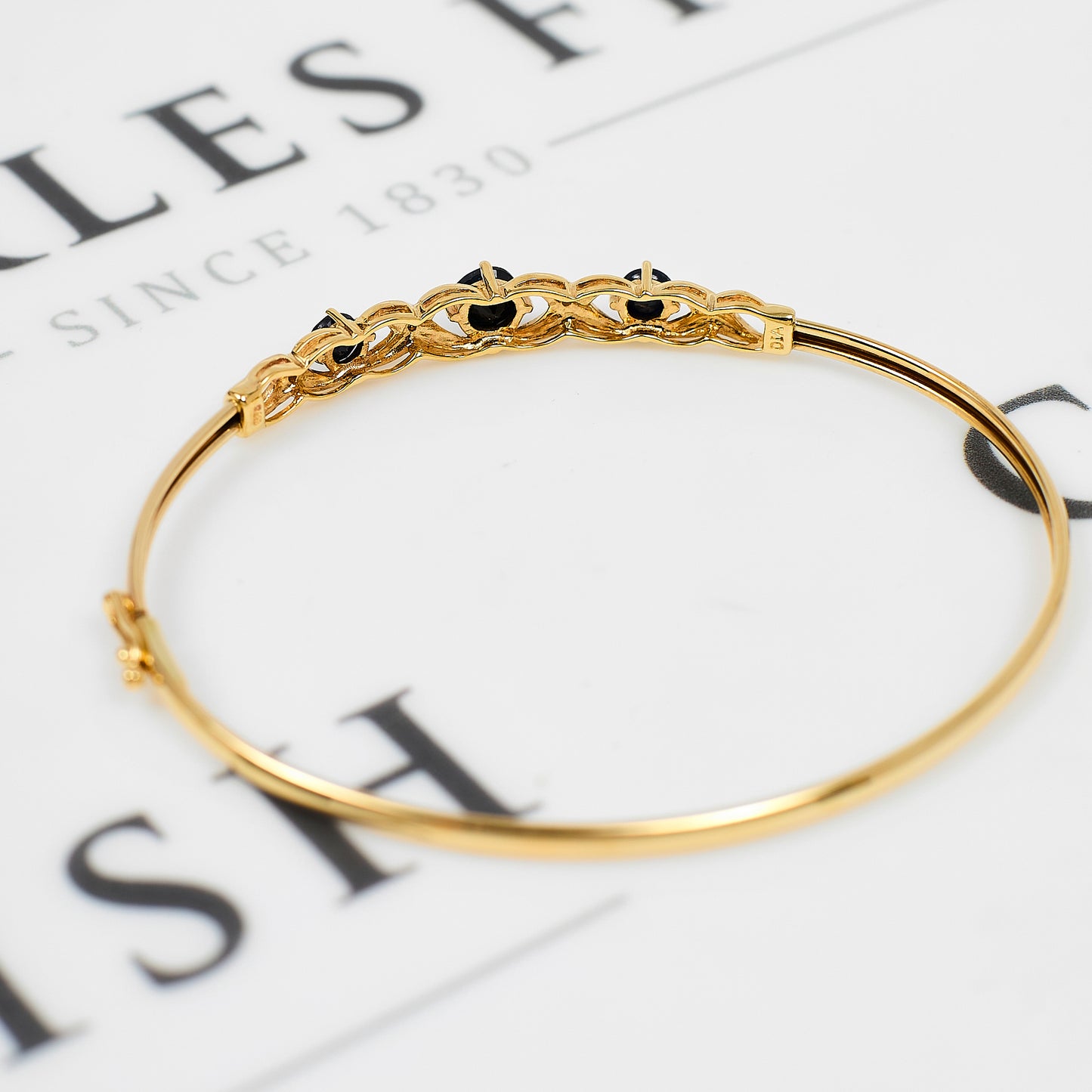 Pre-Owned 9ct Gold Sapphire & Diamond Bangle