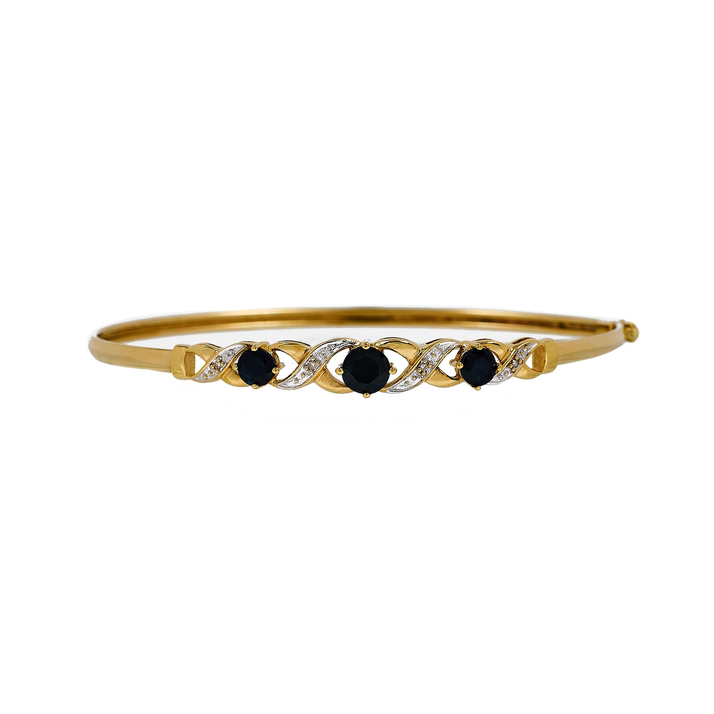 Pre-Owned 9ct Gold Sapphire & Diamond Bangle