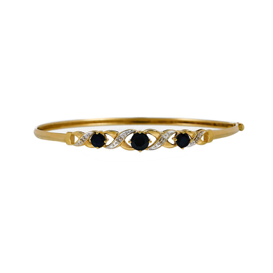 Pre-Owned 9ct Gold Sapphire & Diamond Bangle