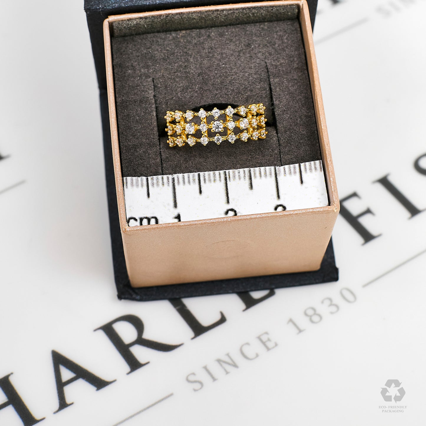 Pre-Owned 18ct Gold 3 Row CZ Dress Ring Size N