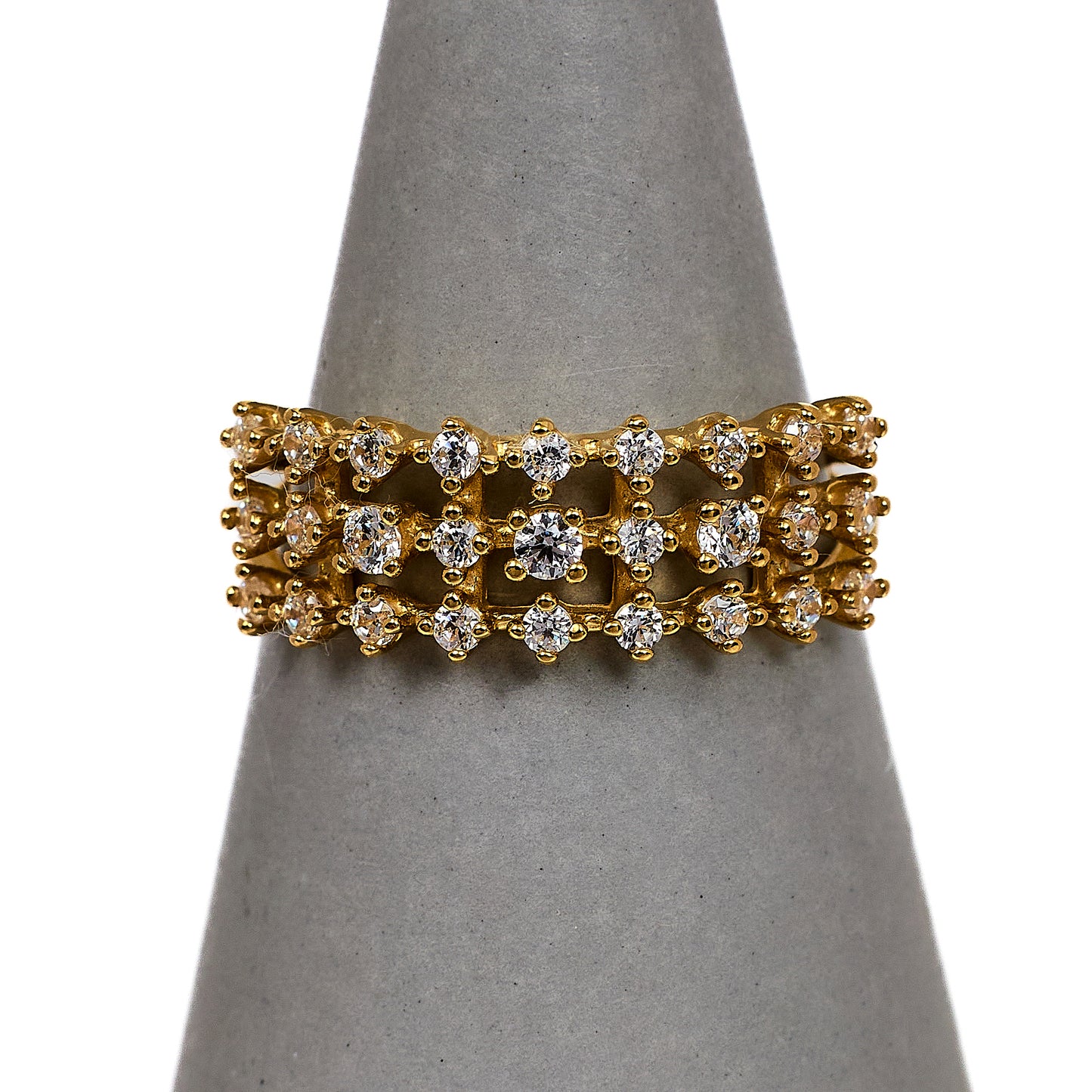 Pre-Owned 18ct Gold 3 Row CZ Dress Ring Size N