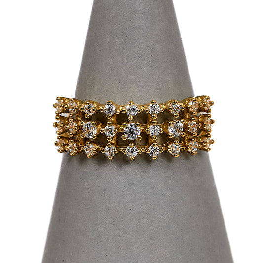 Pre-Owned 18ct Gold 3 Row CZ Dress Ring Size N
