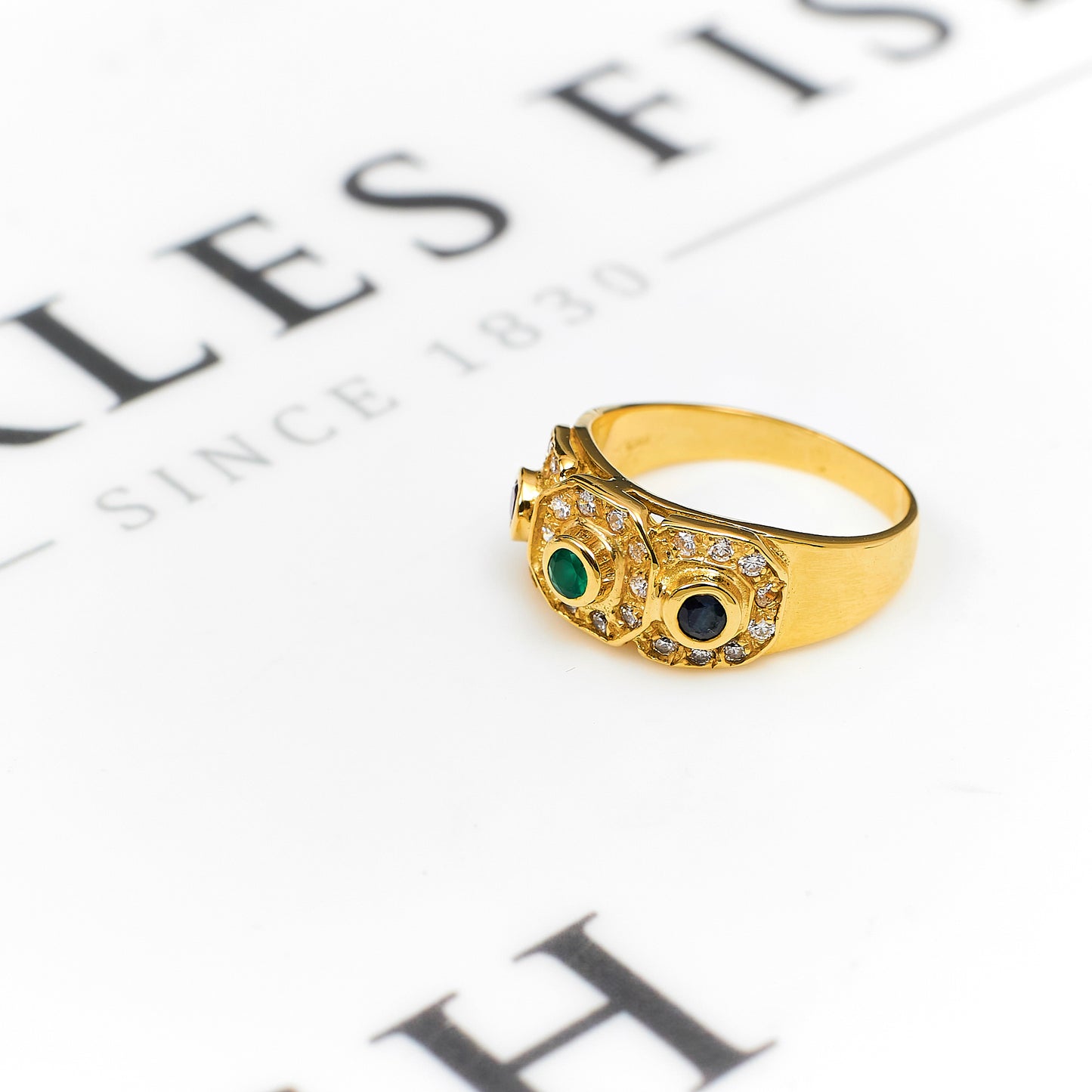 Pre-Owned 18ct Gold Multi Gemstone 3 Cluster Ring Size O