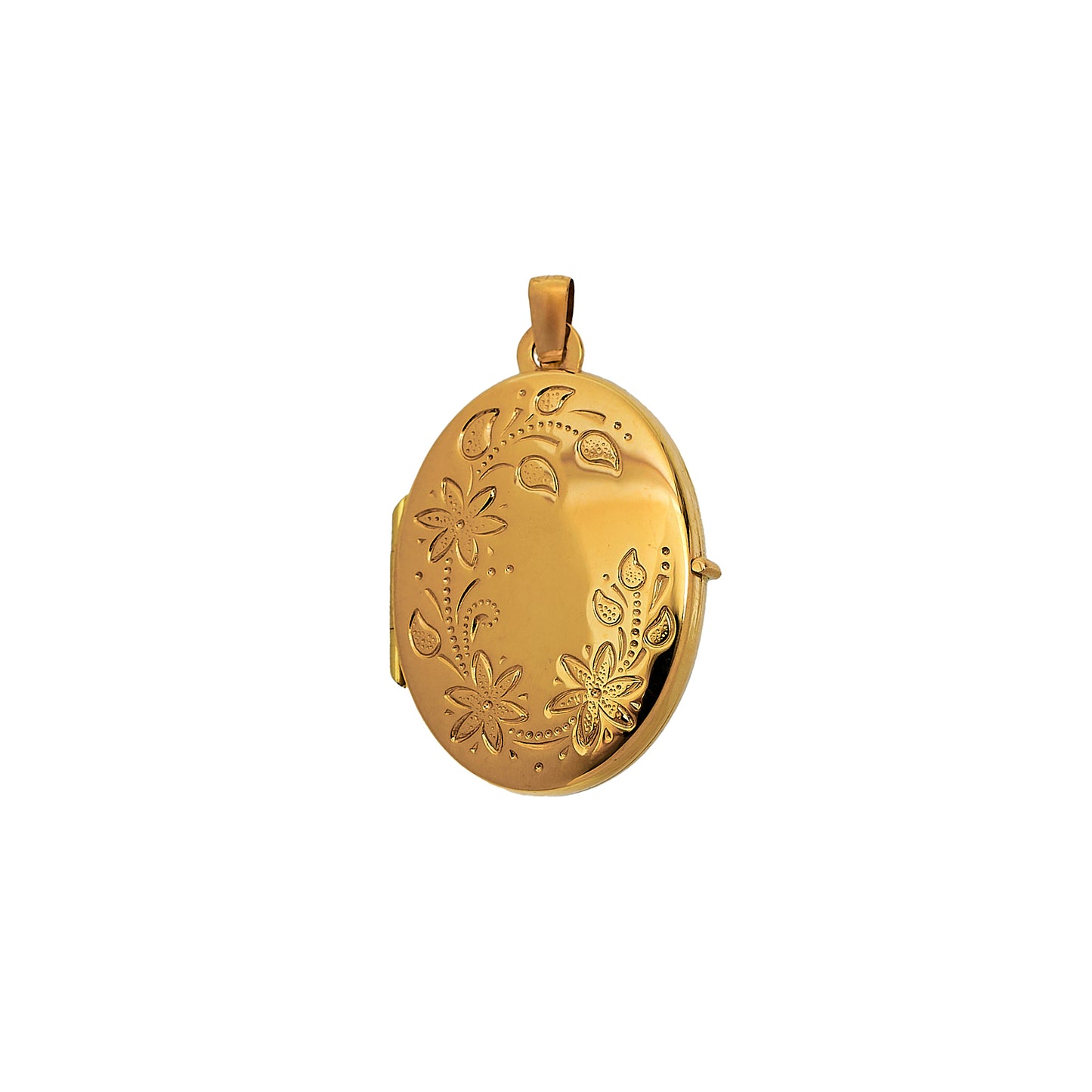 Pre-Owned 9ct Gold Oval Locket Pendant Flower Design