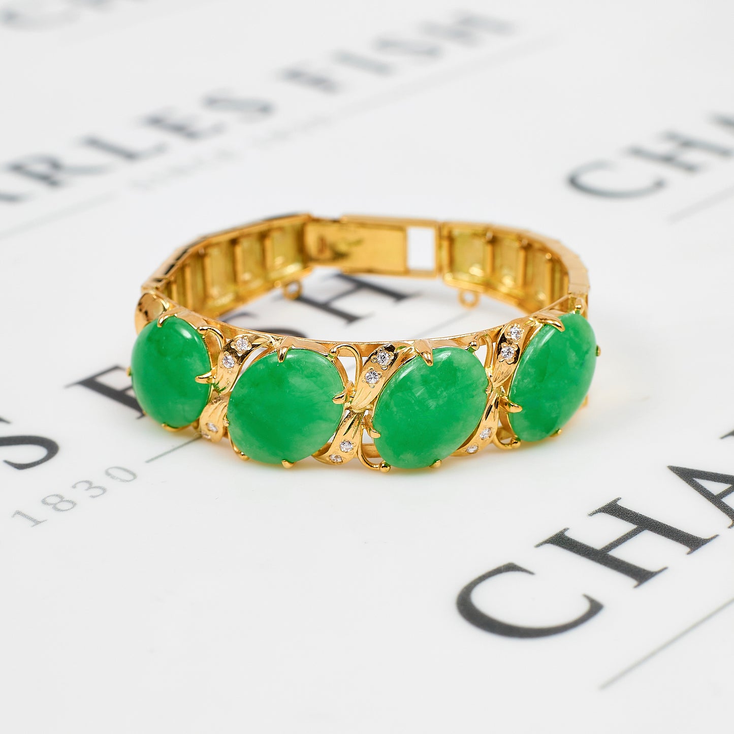 Pre-Owned 14ct Gold Jade & CZ Bracelet