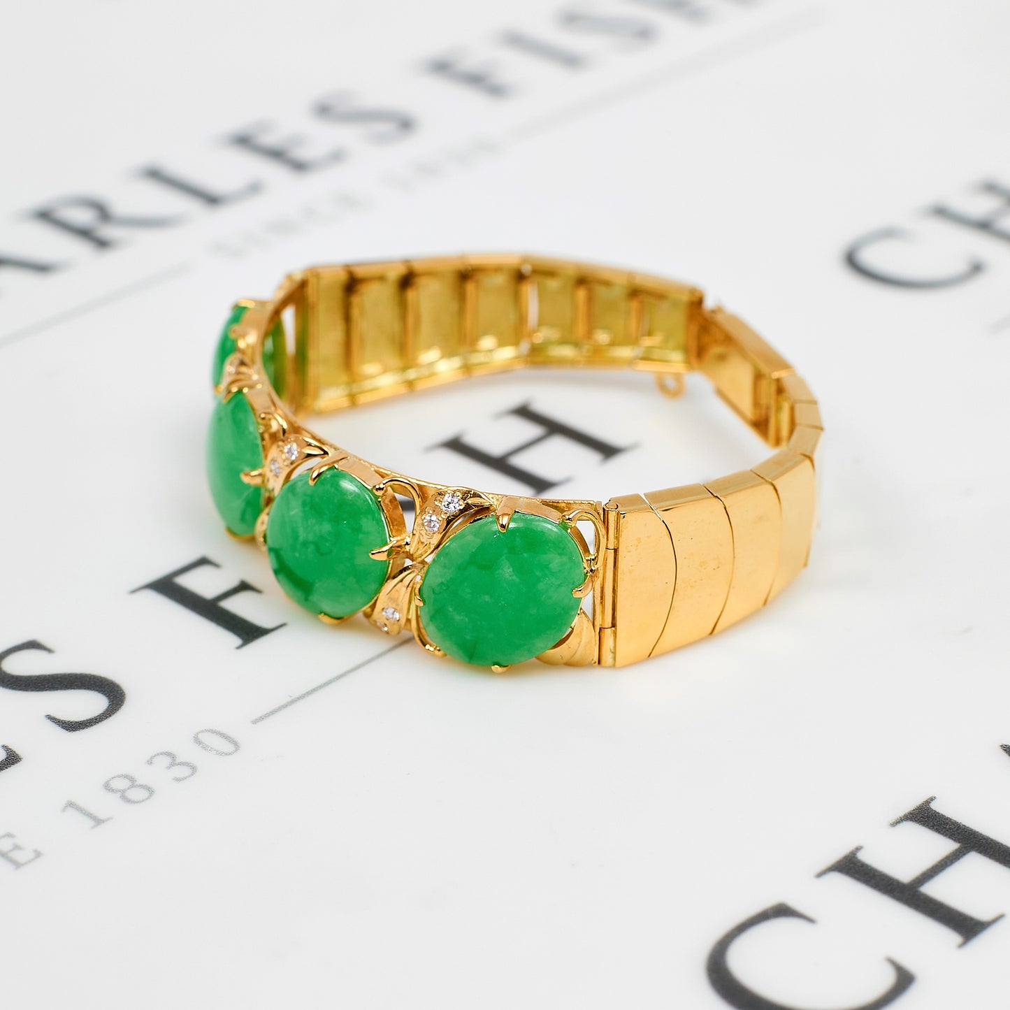 Pre-Owned 14ct Gold Jade & CZ Bracelet