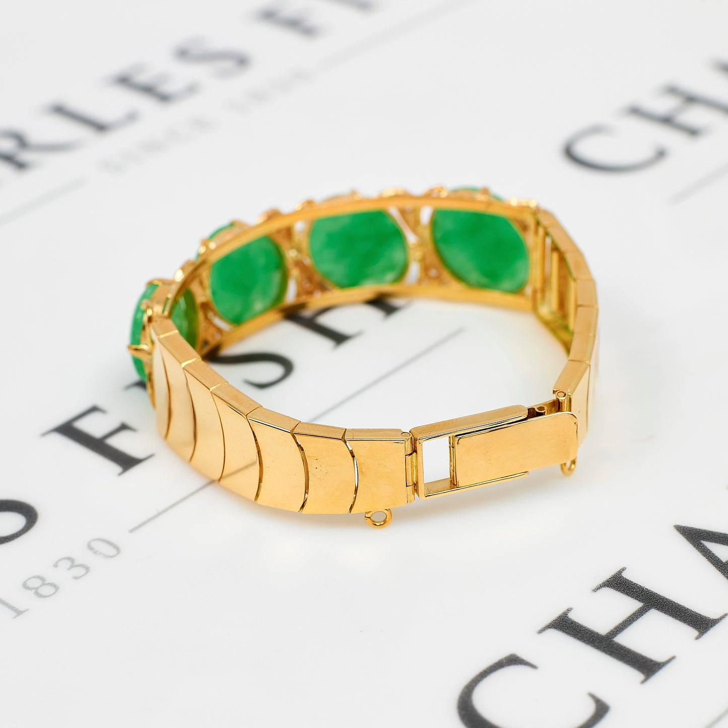 Pre-Owned 14ct Gold Jade & CZ Bracelet