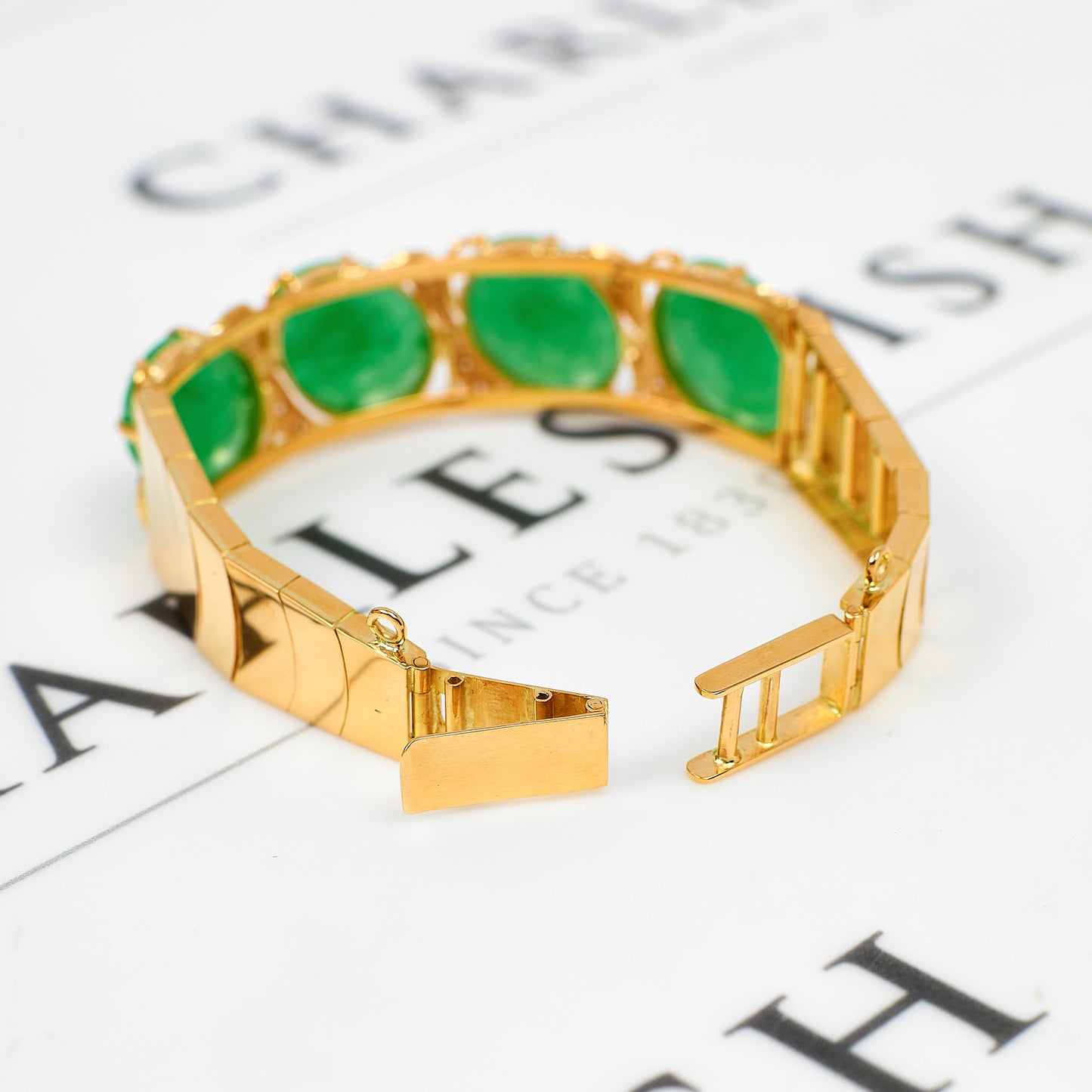 Pre-Owned 14ct Gold Jade & CZ Bracelet