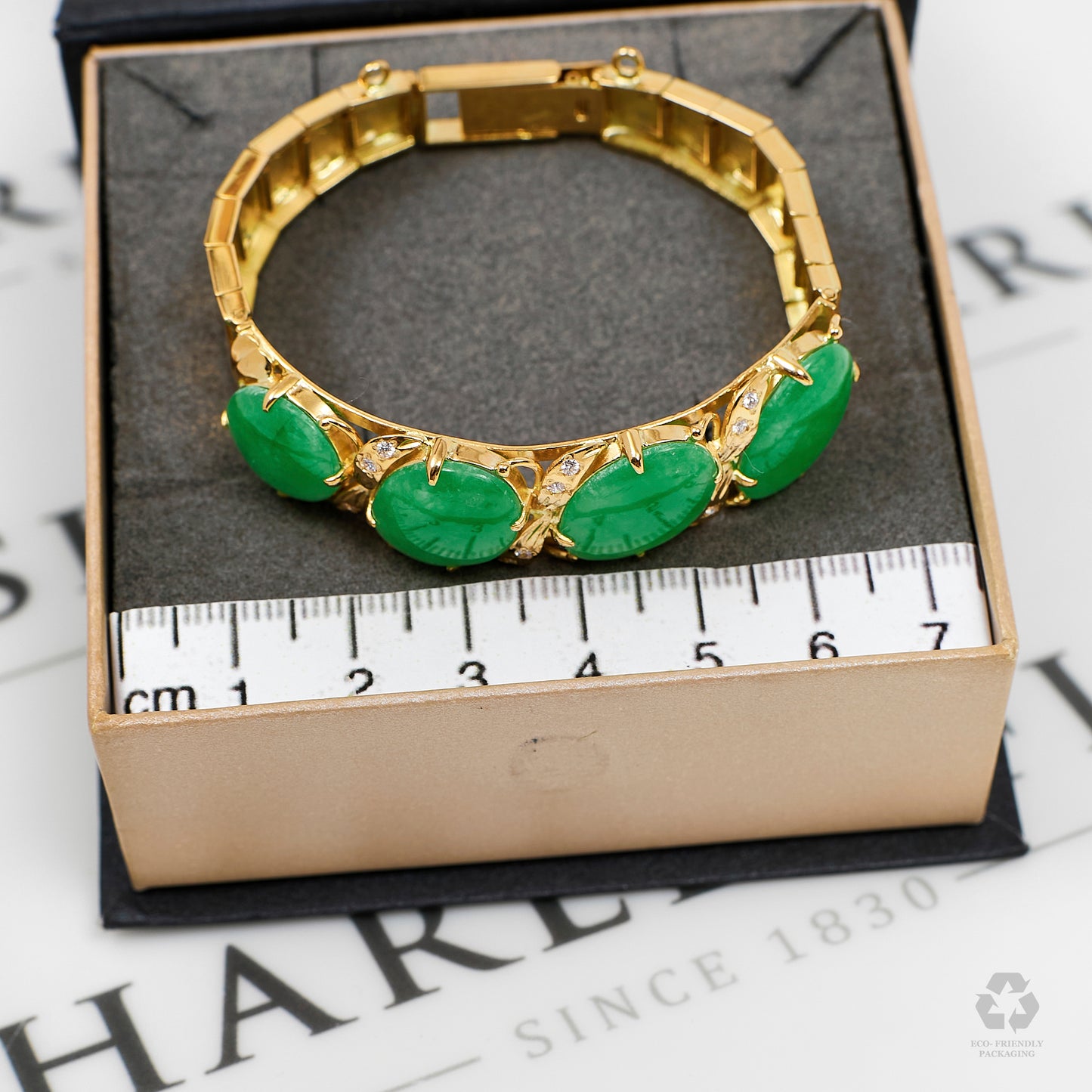 Pre-Owned 14ct Gold Jade & CZ Bracelet