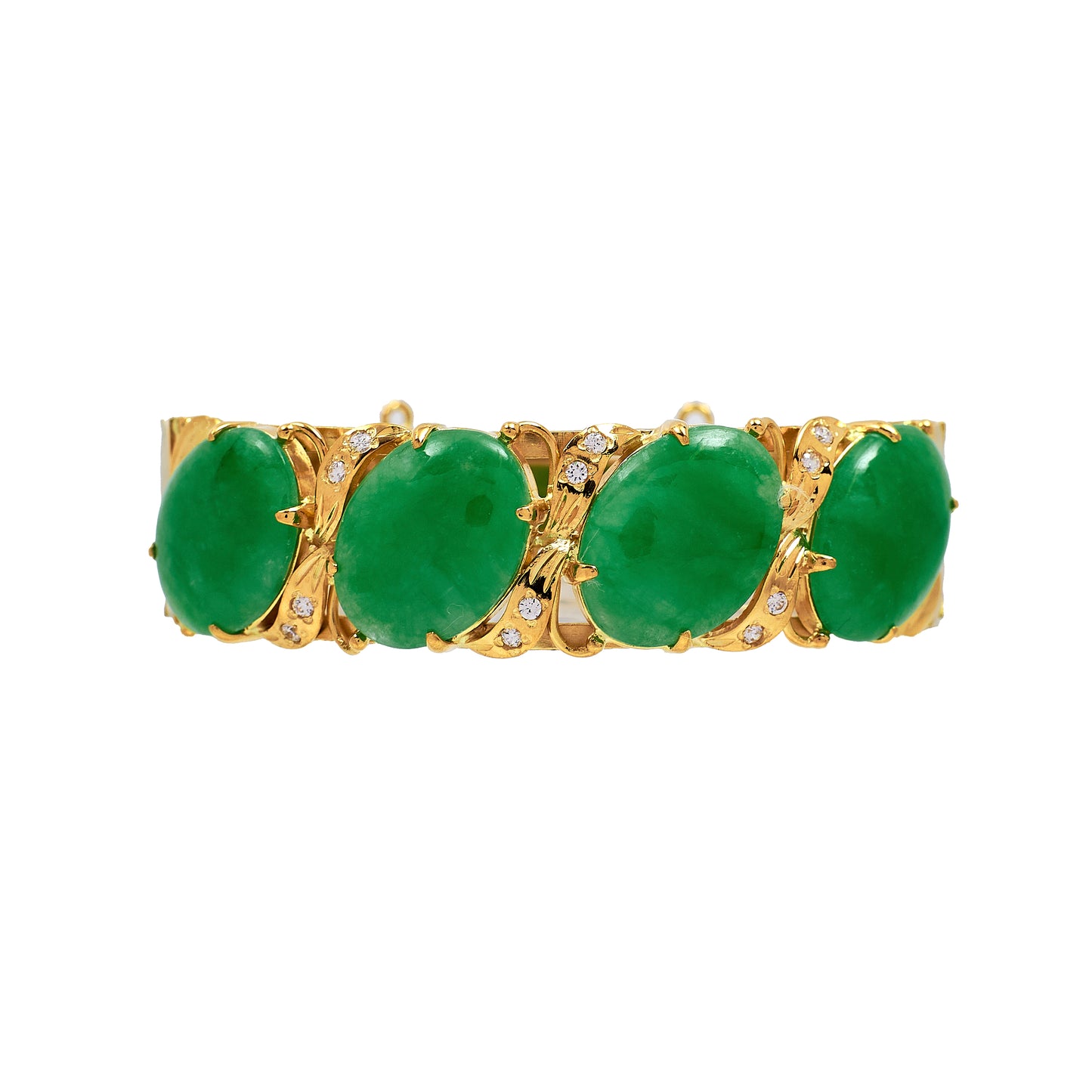 Pre-Owned 14ct Gold Jade & CZ Bracelet