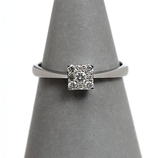 Pre-Owned 9ct White Gold Square 9 Diamond Cluster Ring
