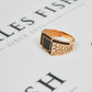 Pre-Owned 14ct Gold Mens Black CZ Square Signet Ring Size Z