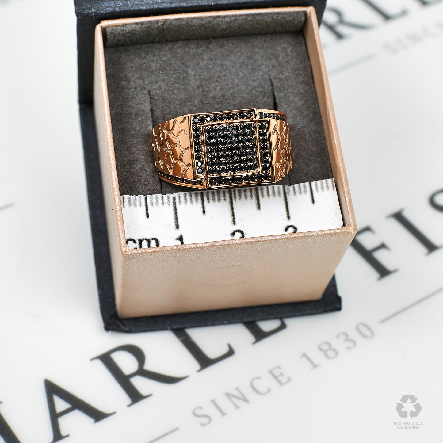 Pre-Owned 14ct Gold Mens Black CZ Square Signet Ring Size Z