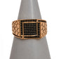 Pre-Owned 14ct Gold Mens Black CZ Square Signet Ring Size Z