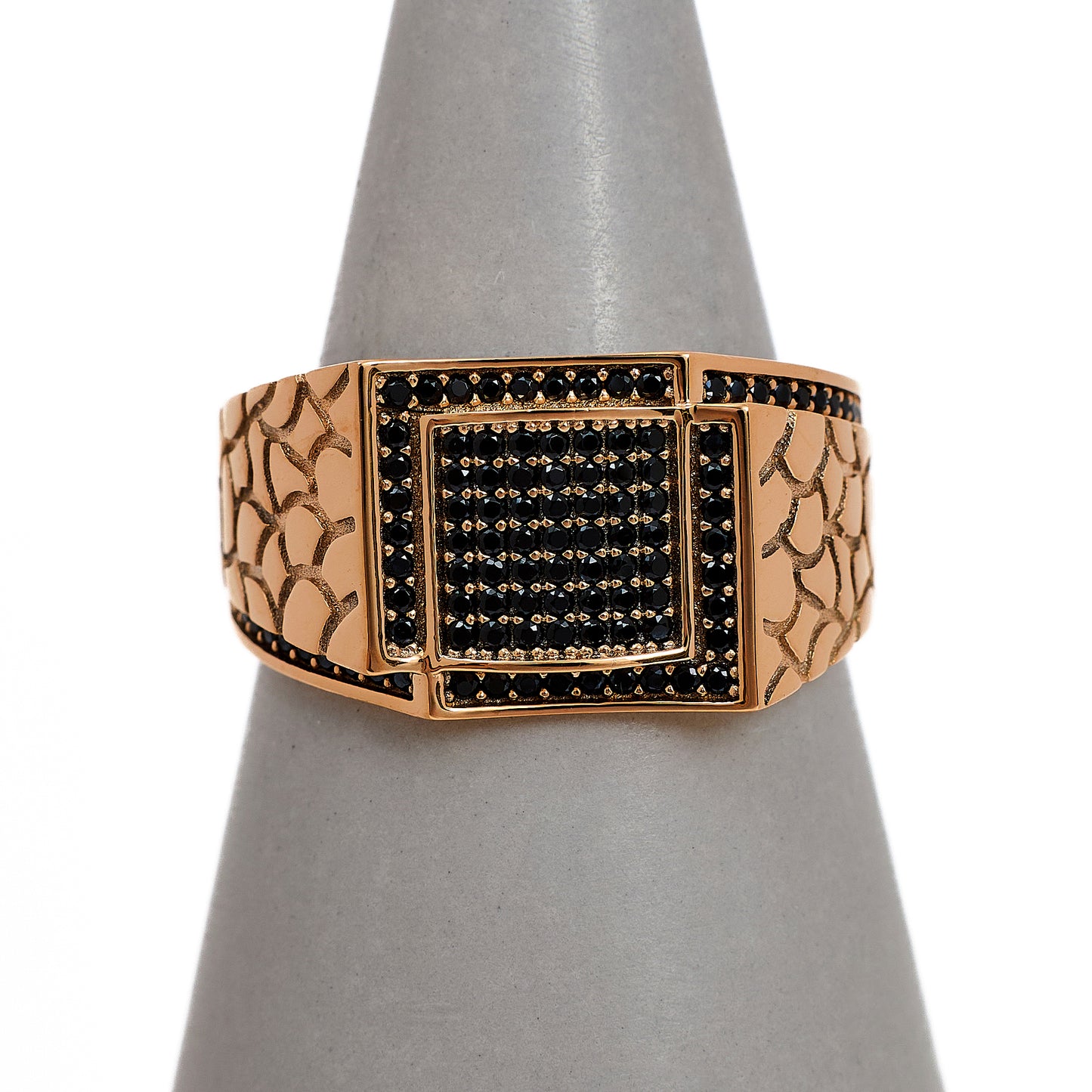Pre-Owned 14ct Gold Mens Black CZ Square Signet Ring Size Z