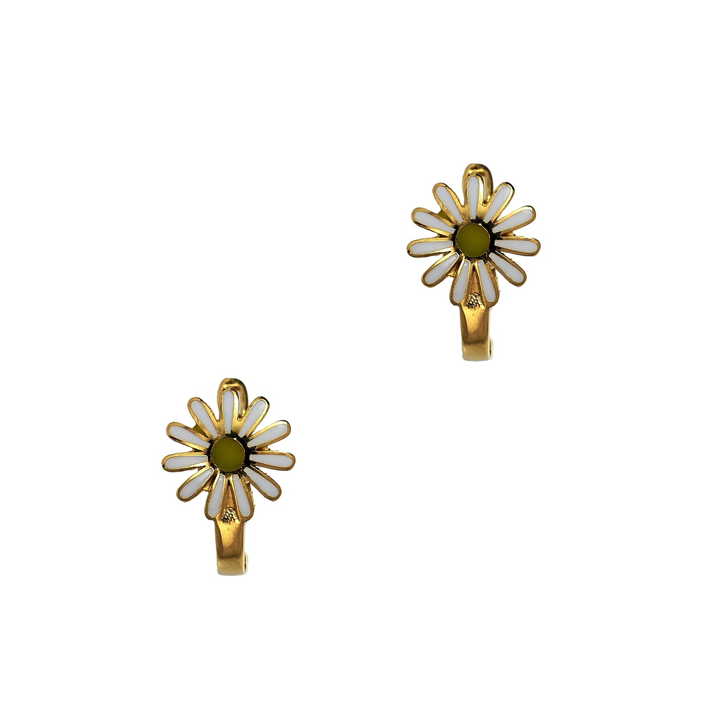 Pre-Owned 14ct Gold Daisy Enamel Earrings