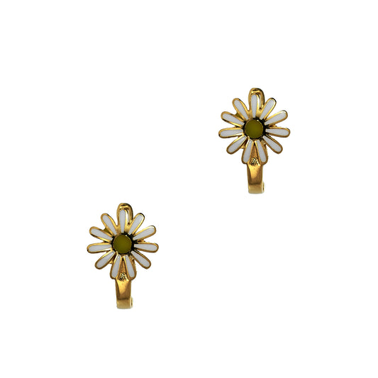 Pre-Owned 14ct Gold Daisy Enamel Earrings