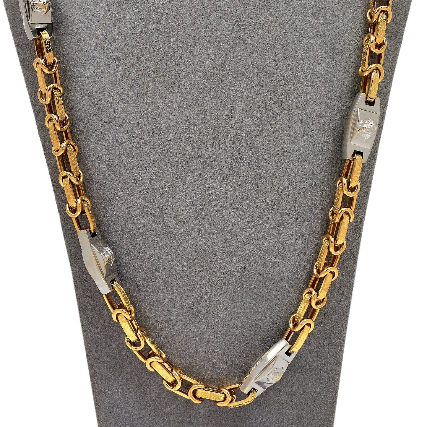 Pre-Owned 18ct Gold 2 Tone Greek Key & Medusa Head Necklace