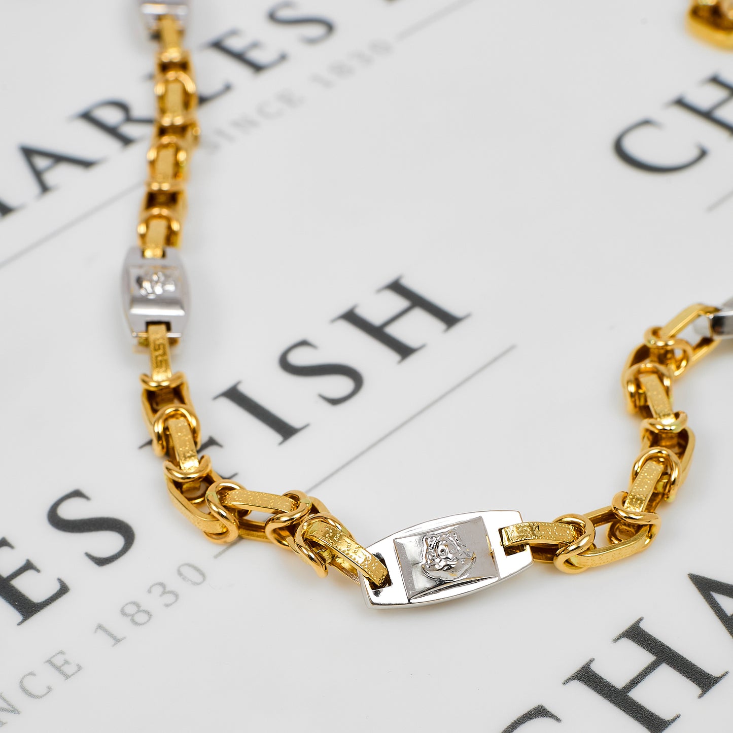 Pre-Owned 18ct Gold 2 Tone Greek Key & Medusa Head Necklace