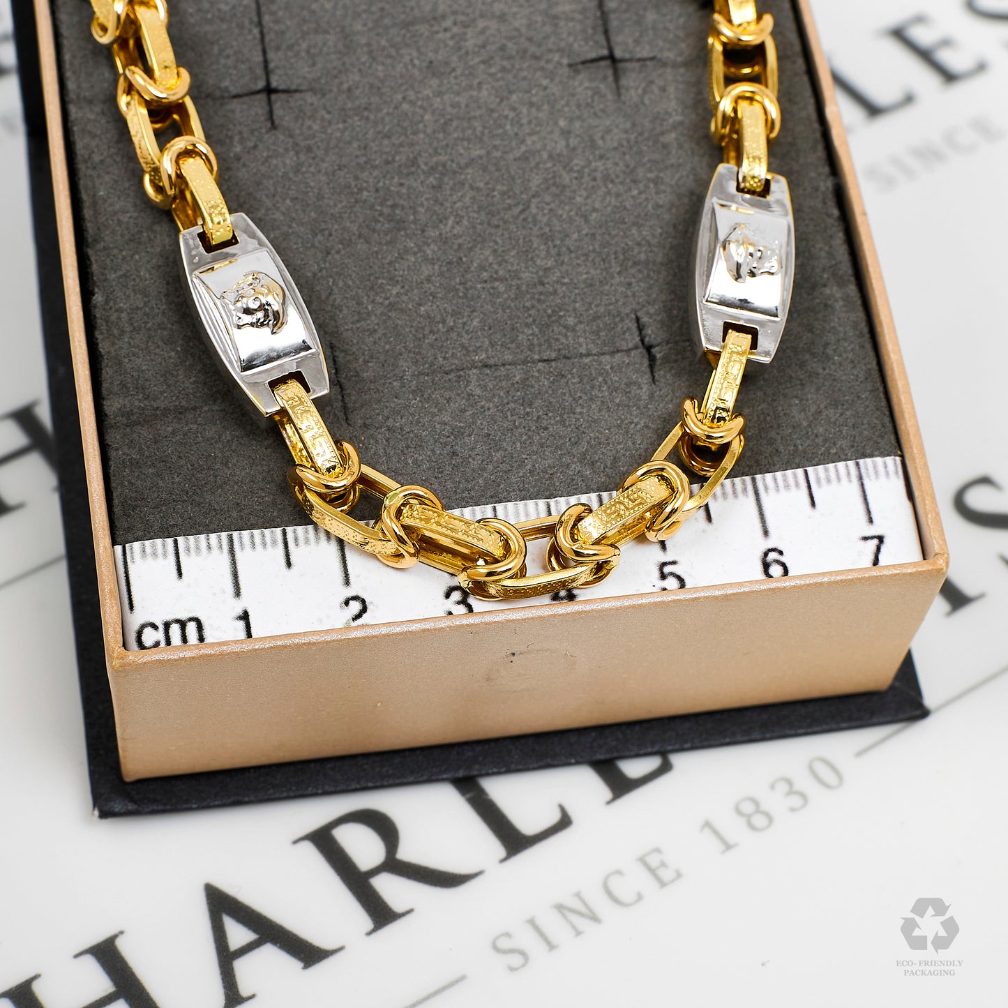 Pre-Owned 18ct Gold 2 Tone Greek Key & Medusa Head Necklace